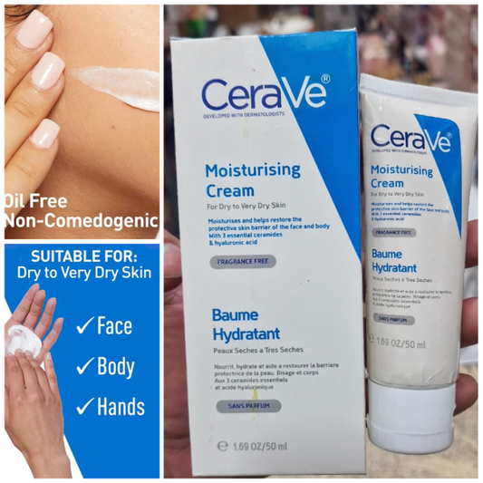 Cerave Moisturizing Cream Baume Hydratant /non-greasy, Fast-absorbing Moisturizer For Normal To Dry Skin On The Face And Body 50ml